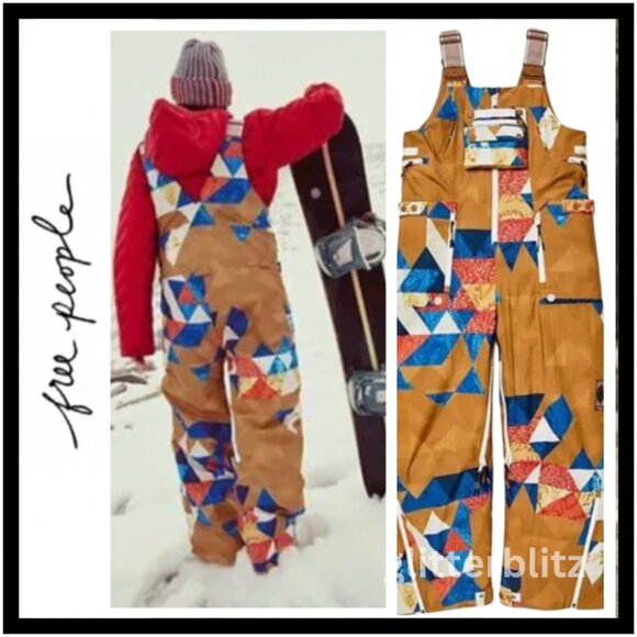 FP Movement Free People Care On The Ascend Pattern Bib Ski Snow Pants Overalls - Picture 1 of 14